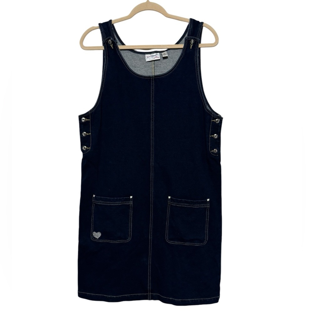 Quacker Factory Dark Wash Denim Jean Long Modest Overall Jumper Midi Dress Small
